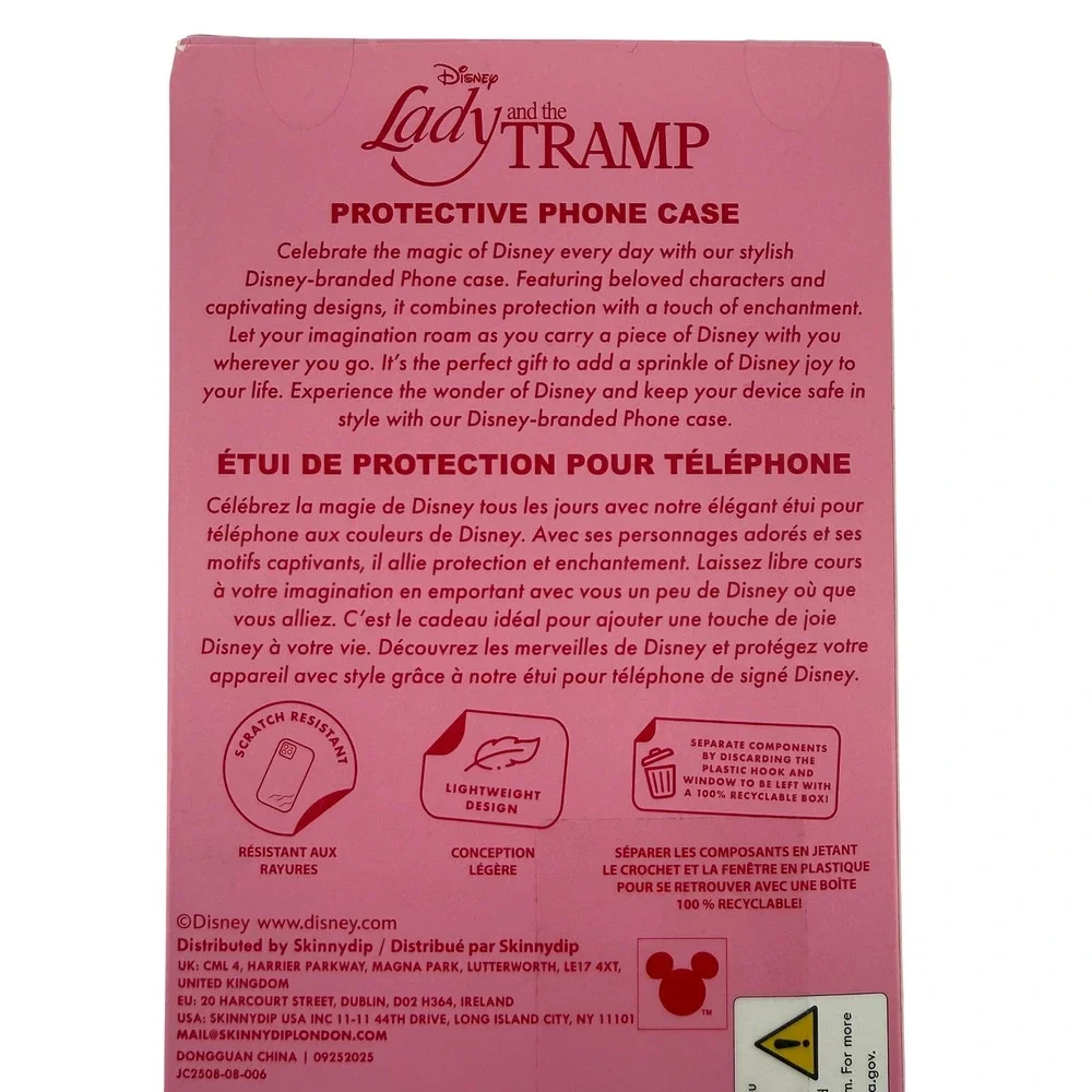 Disney Skinnydip Lady and the Tramp iPhone 16 Pro Max Case Pink Glitter Hearts